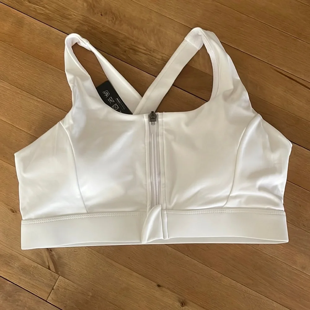 White Front Zip Sports BRA by Cordaw. High Support. Removable pads. Size L. New! - Picture 3 of 9
